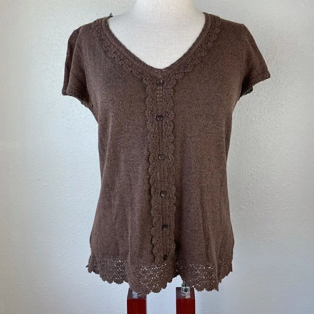 Liz Claiborne Brown & White Striped Top EUC